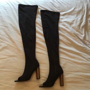 Over the knee peep toe boots